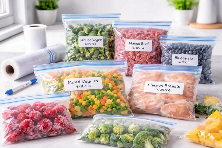 labeled freezer bags with date