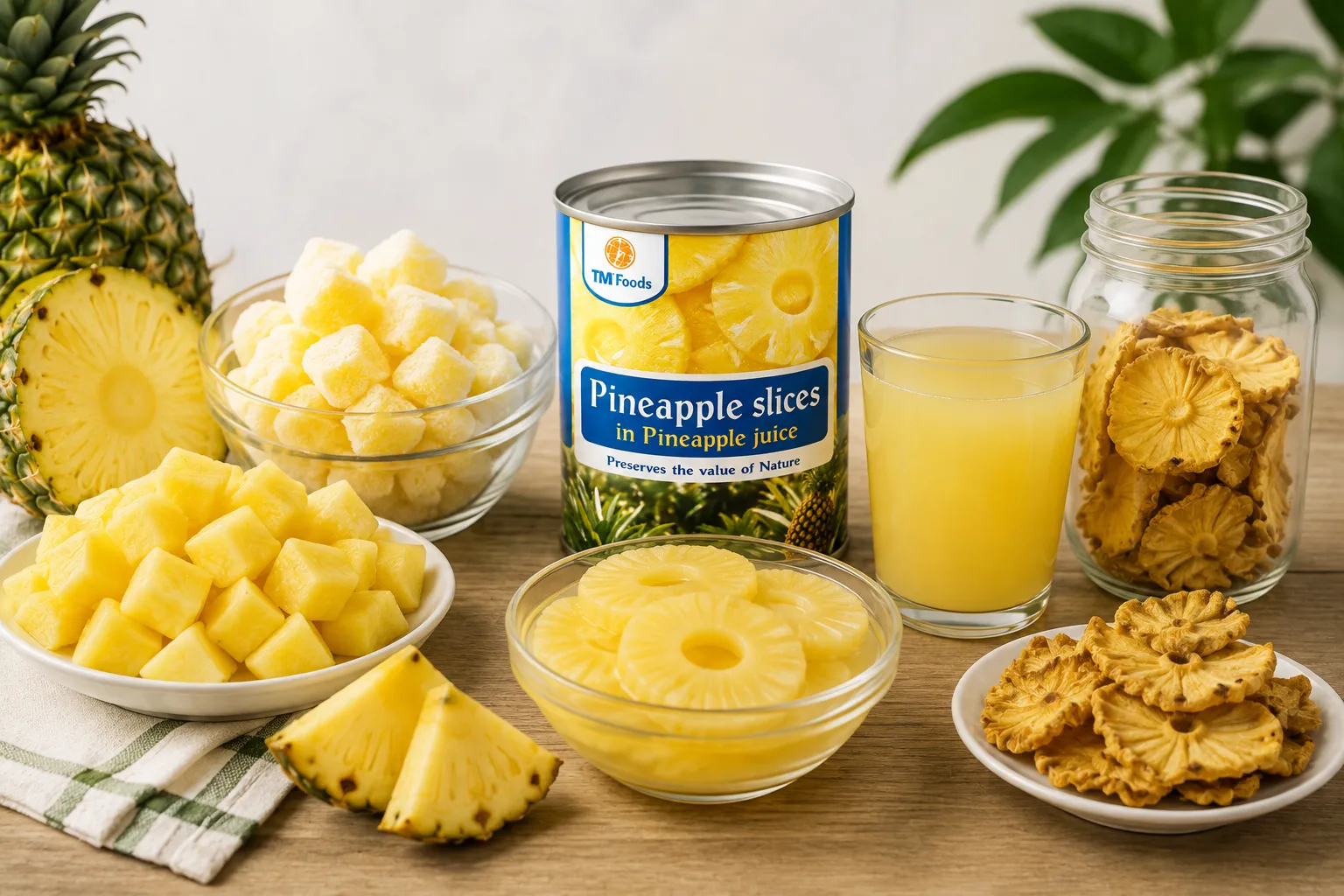 Different pineapple forms for weight loss: fresh, frozen, canned, juice, and dried