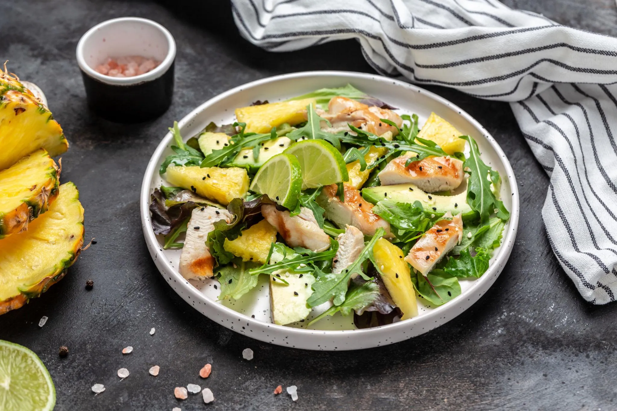 Pineapple can add natural sweetness and acidity to balanced meals such as grilled chicken salads, yogurt bowls, smoothies, and fresh salsa
