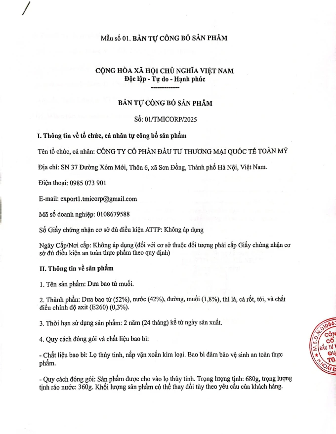 Pickled cucumber self-declaration